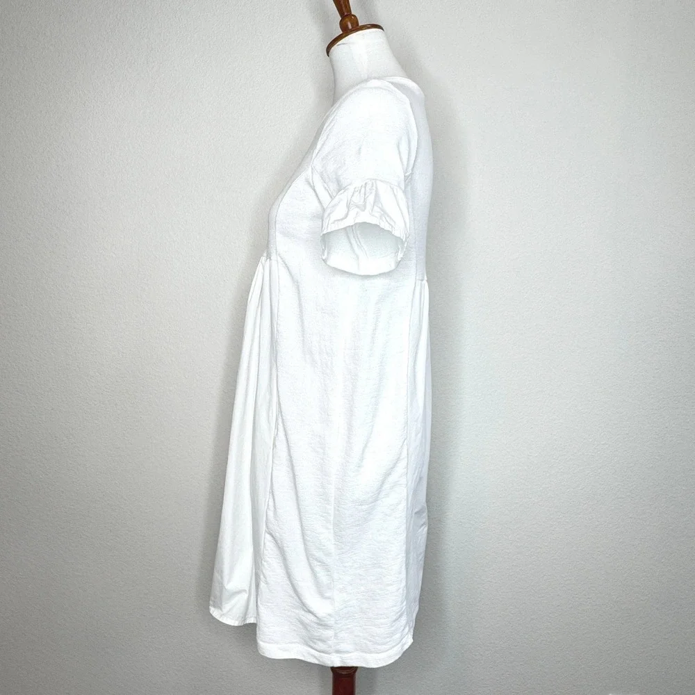 ENGLISH FACTORY Mixed Media Mini Babydoll Dress SMALL White Ruffled‎ SS Cottage